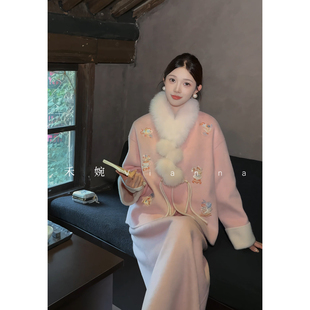 禾婉【清如许】羊毛新中式小香风毛呢外套如意流苏半身裙刺绣套装