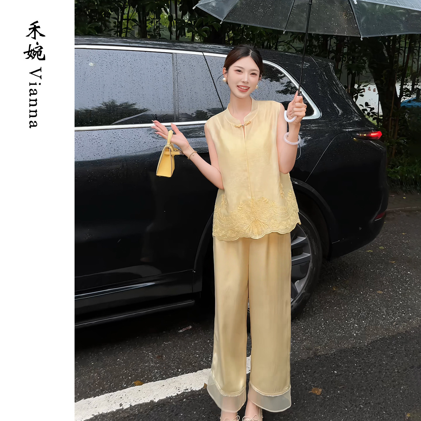 禾婉【云纱金枝】古韵国风马甲女珠绣盘扣提花刺绣设计款无袖外搭