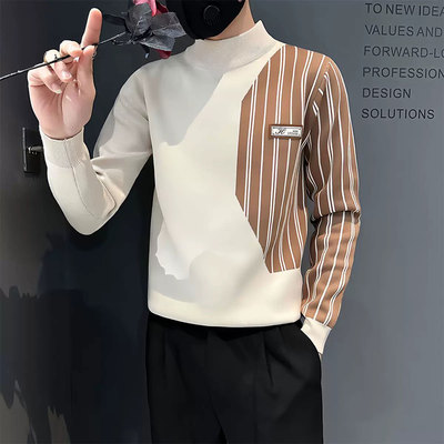 半高领毛衣男款潮牌针织衫外套2025新款爆款春秋冬痞帅网红打底衫