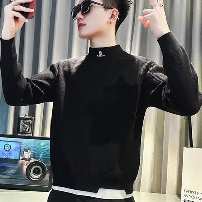 男士毛衣秋冬款潮牌痞帅半高领针织衫男款2024新款加绒内搭打底衫