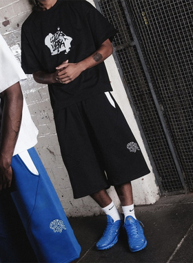 Mertra 新款街头男女款时尚裤子夏季休闲百搭宽松深蓝色撞色短裤