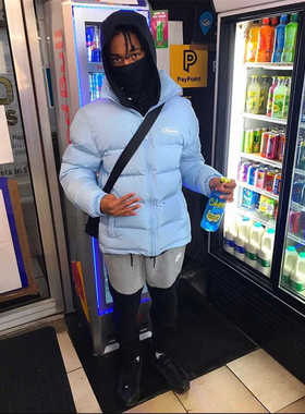 Trapstar 美潮男士冬季字母刺绣冬季字母刺立领天蓝色羽绒棉衣