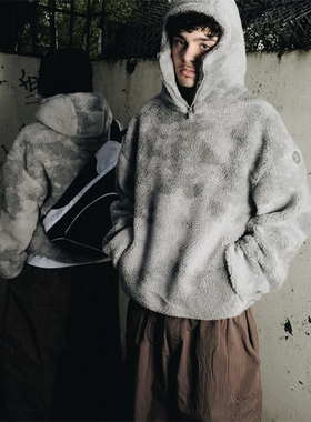 Mertra 连帽卫衣男女 Lambswool jacket -grey宽松套头羊羔毛白灰