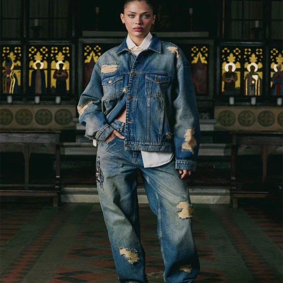 Derschutze新款街头时尚牛仔裤