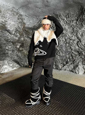 Broken planet美式复古原宿简约风破碎星球字母提花针织毛衣潮