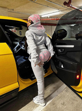 SYNA男女同款潮牌纯色套头衫连帽时尚刺绣宽松运动服卫衣卫裤套装