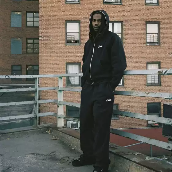 Corteiz American Street Hip-Hop Drill Style Badge Print Cardigan Hoodie Sweatpants Sports Suit