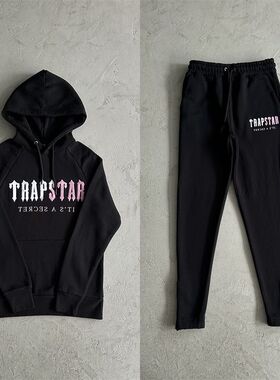Trapstar 基础款舒适水洗男女同款棉质拼色字母印花卫衣长裤套装