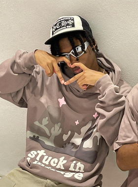 Broken planet星球卫衣连帽发泡印花男女同款灰色欧美街头潮牌