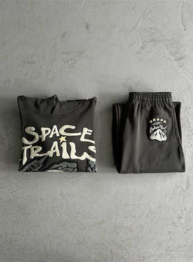 Broken Planet 欧美高街潮宽松休闲字母发泡印花复古卫衣长裤套装