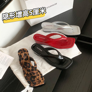 高级感~人字拖 5cm增高厚底夹趾拖鞋女外穿2026夏季新款坡跟凉鞋