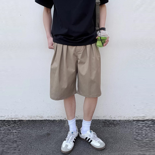 日系卡其色慵懒松弛休闲工装短裤