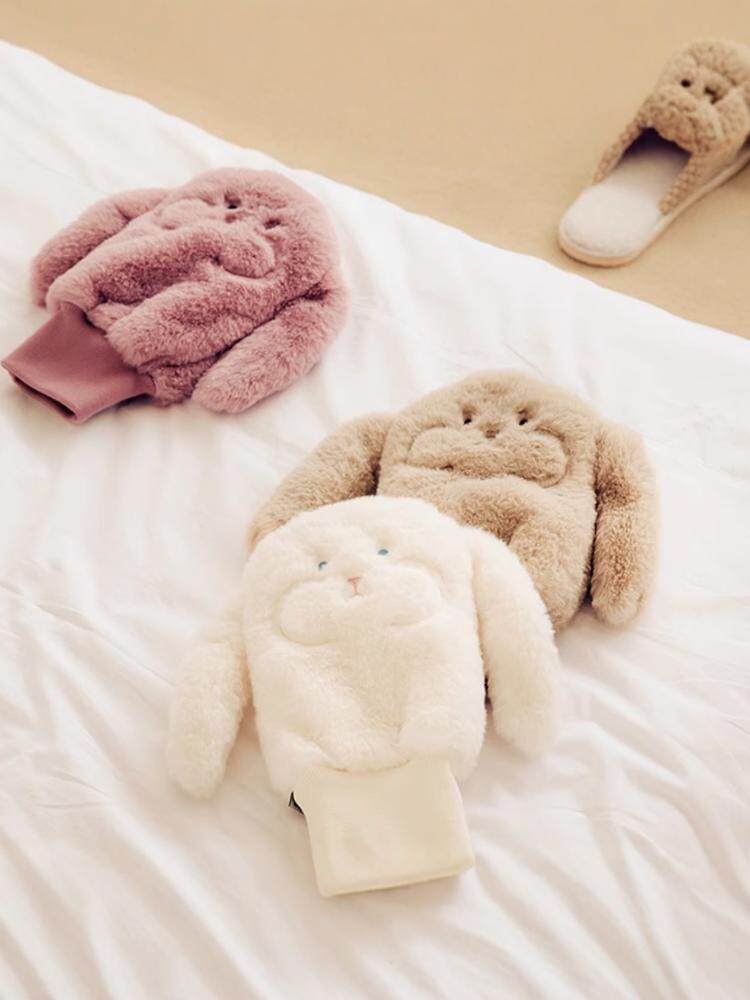KOREAN LIVEWORK CUTE PLUSH BUNNY HAND WARMER SLEEVE SLEEVE SLEEVE WOMENS WINTER WARM HAND PILLOW ZIPPER STORAGE BAG