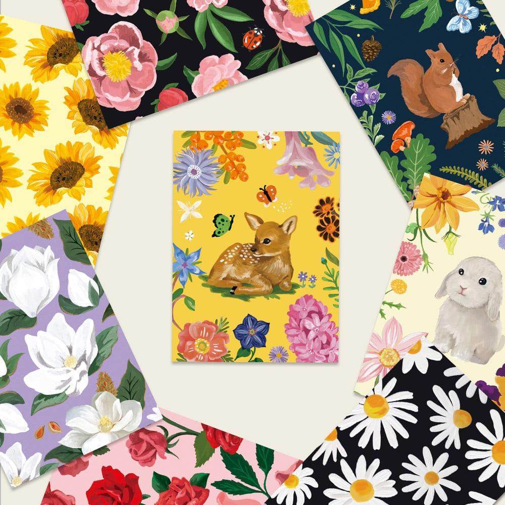 韩国ins风花卉插画明信片套装