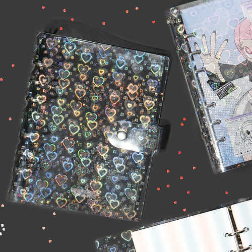 韩国PVC搭扣封套镭射爱心6孔活页