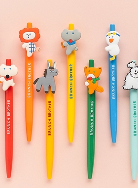 韩国Romane可爱卡通动物中性笔0.4黑色签字笔速干按动ins学生水笔