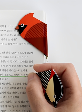 韩国bookfriends可爱鸟类绿色芯0.5圆珠笔创意迷你磁性书签笔两用