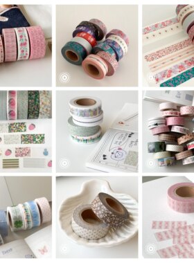 韩国Popo factory碎花格纹草莓和纸手帐胶带花边素材装饰封口贴纸