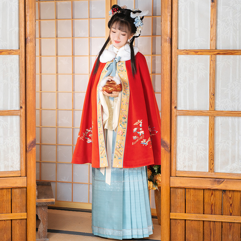 重回汉唐满池娇汉服女正品原创刺绣加绒加厚日常披风斗篷秋冬外出