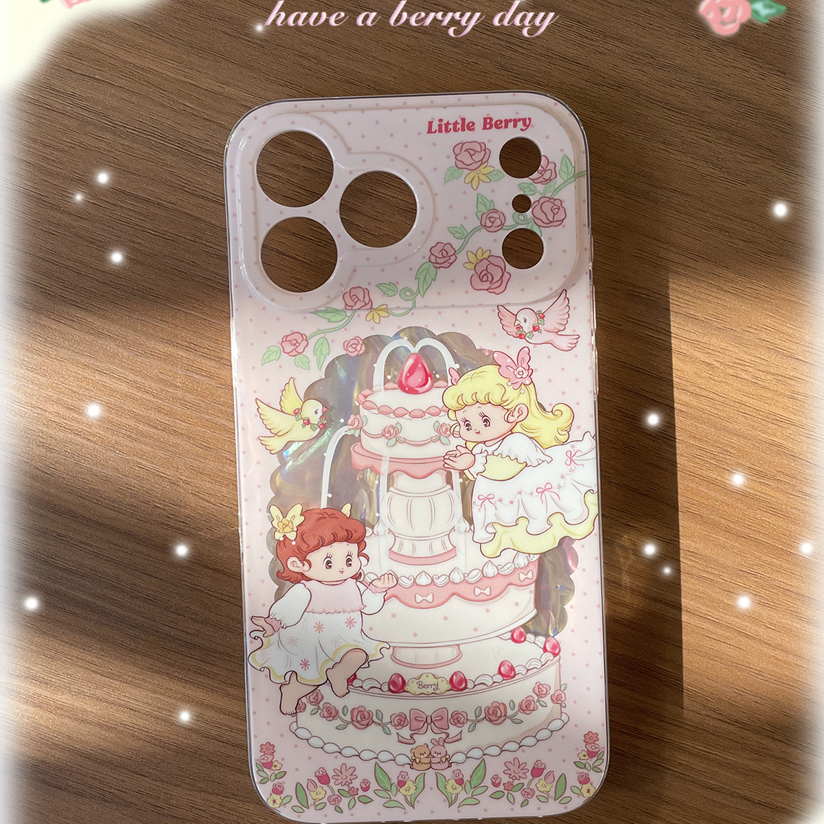 littleberry原创玫瑰园喷泉绮梦图案全包温柔贝壳底纹亮面硅胶手机壳