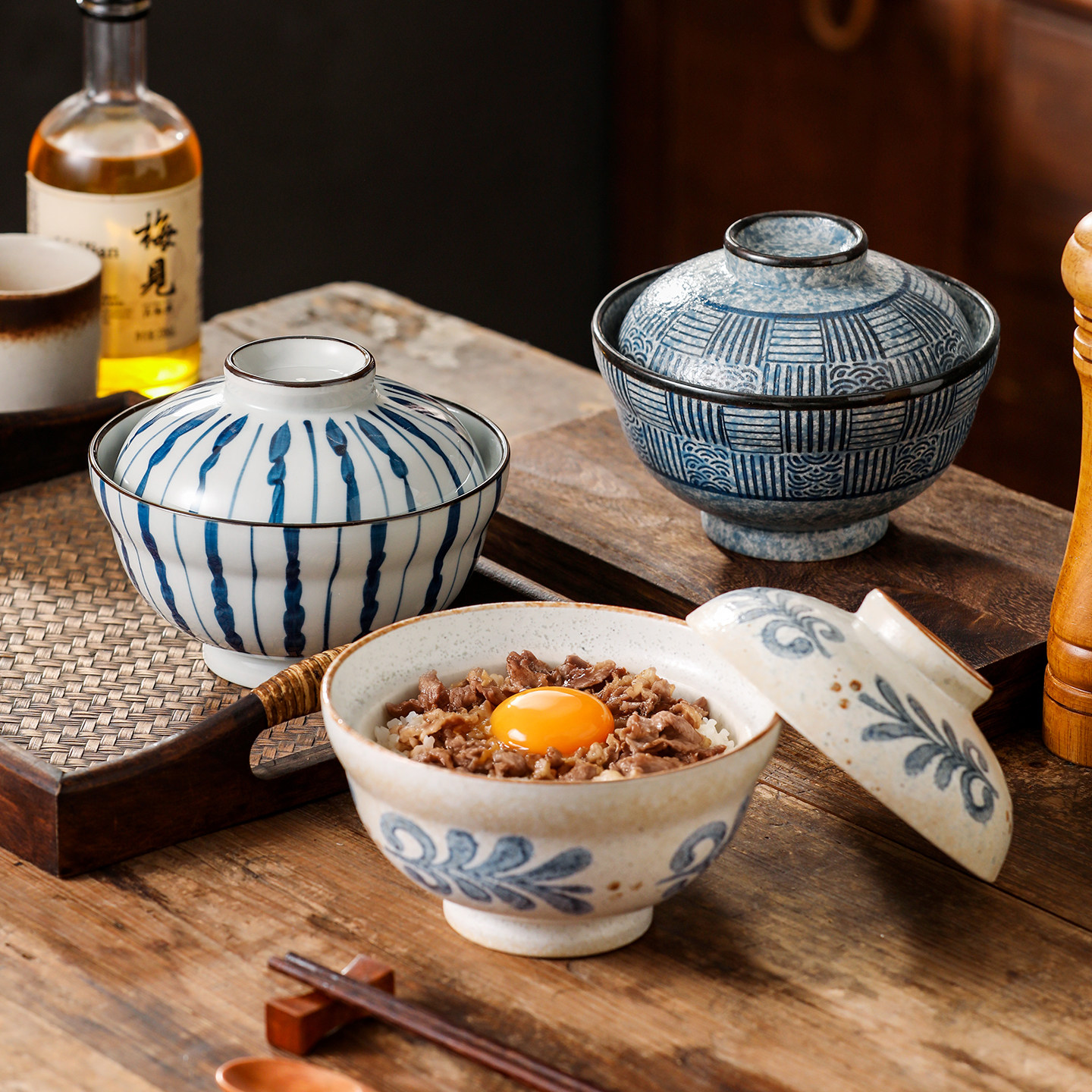 釉下泡面碗盖碗蒸碗陶瓷碗个人专用面碗大碗日式丼饭牛肉饭碗汤碗,餐饮具,泡面碗,淘宝优惠券,粉丝福利购,淘宝优惠卷