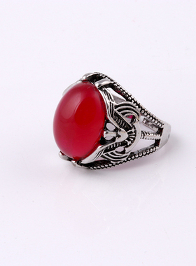 日韩版个性钛包邮戒指红宝石男士