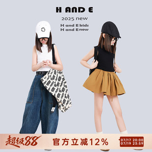 H AND E 原创童装2026夏季新款黑白色无袖背心上衣纯棉百搭女童