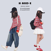 原创童装 2026春季 新款 粉灰条纹T百搭小众早春系穿 女童装 AND