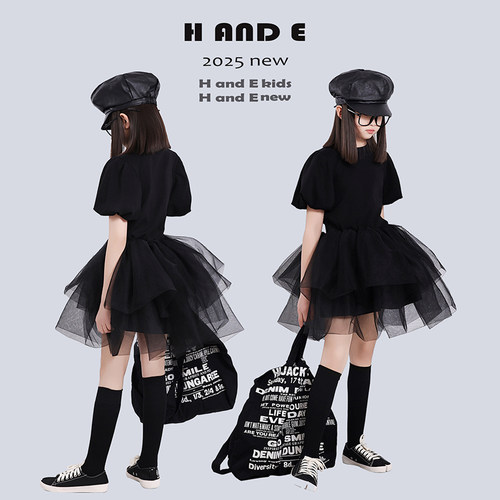 HANDE夏季黑色蓬蓬公主纱裙