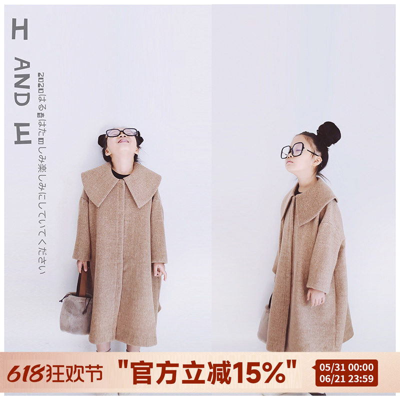 H AND E原创女童日系森女双面羊毛大衣中大童加厚中长款毛呢外套