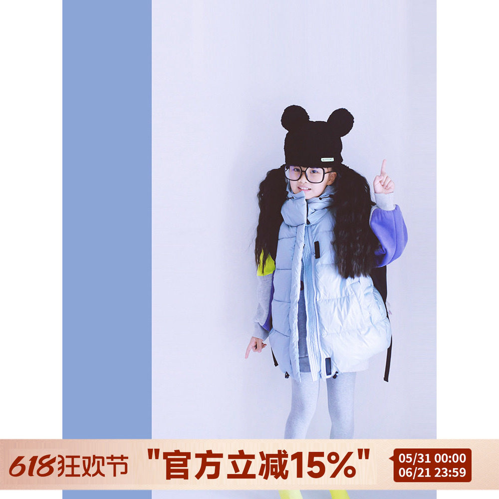 H AND E2026秋冬季新品女童女宝宝加厚镭射蓝羽绒棉马甲保暖加厚