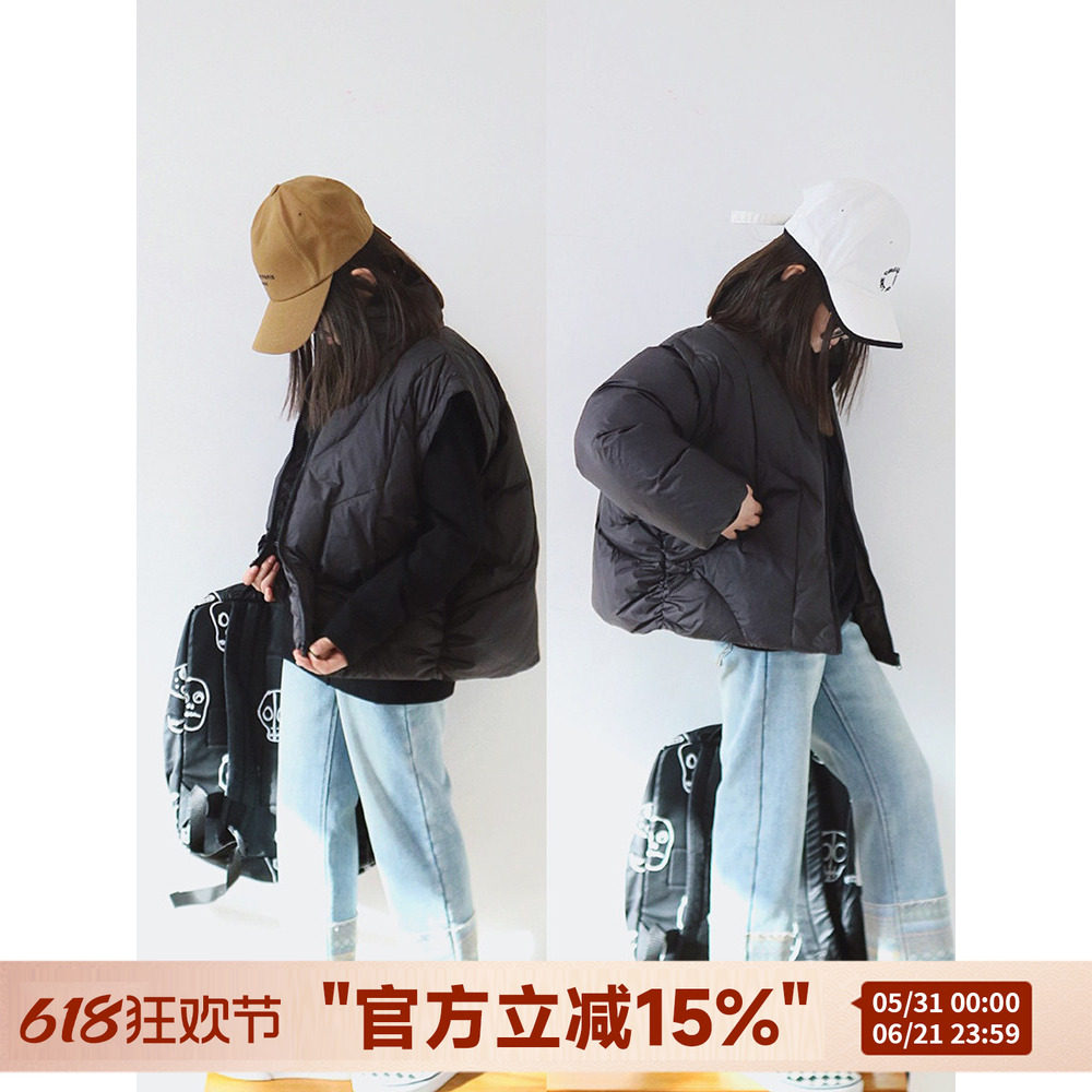 H AND E 原创童装女童短款羽绒服2026冬季新款袖子可脱卸马甲棉服