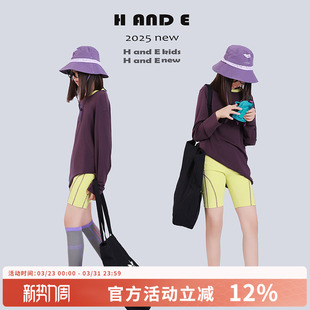 原创童装 2026夏凝夜紫长袖 T恤荧光黄骑行裤 女童 防晒套装 AND