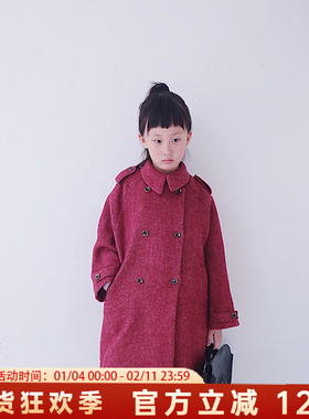 HANDE定制女童澳洲双面羊毛大衣加厚保暖儿童新年拜年服红色大衣
