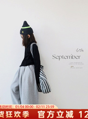 H AND E 原创童装女童灰色加绒卫裤街头风2026秋季新款小众高级感