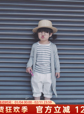 独家定制长款儿童针织空调衫百搭中大童中性男女灰色V领外套