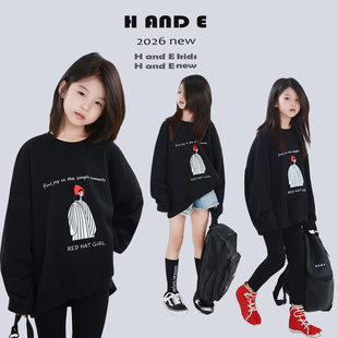 H AND E  男女童卡通套头卫衣2026秋季亲子童装休闲长袖上衣潮酷