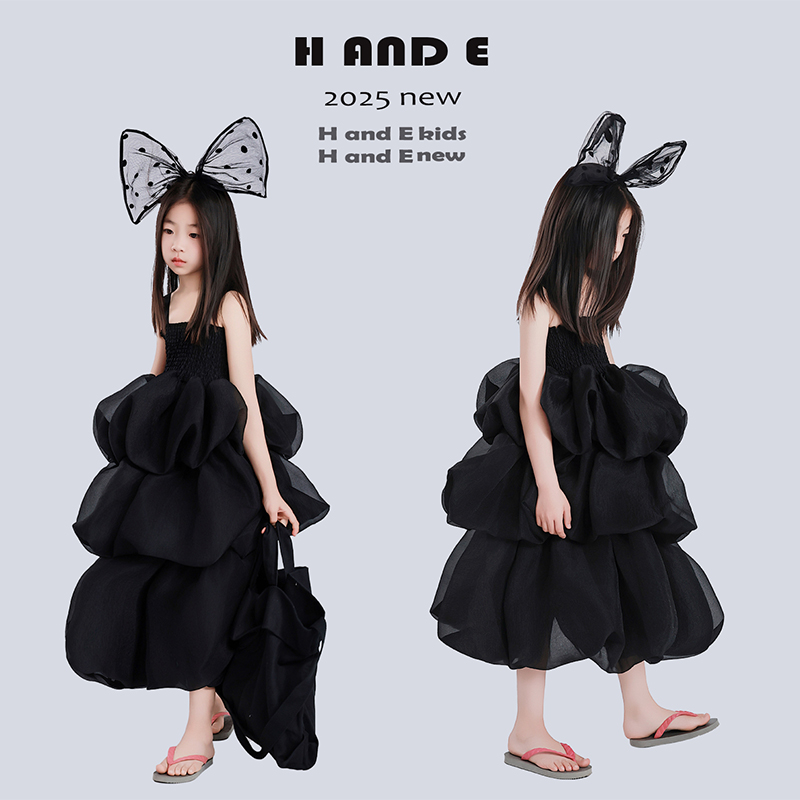 H AND E 原创童装2025夏季暗黑吊带生日礼服蓬蓬公主裙女童连衣裙