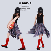 AND 甜酷格子花边不规则短裙子女童亲子装 2026夏季 原创童装