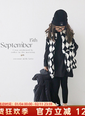 HANDE原创童装秋冬季加厚女童坎肩菱形格羊羔毛马甲亲子母女装