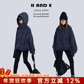 26秋冬暗紫色大格子防风连帽冲锋衣男童女童亲子 原创童装 AND