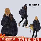 加厚保暖灯芯绒灰黑格子棉服女童亲子装 原创童装 26冬季 AND