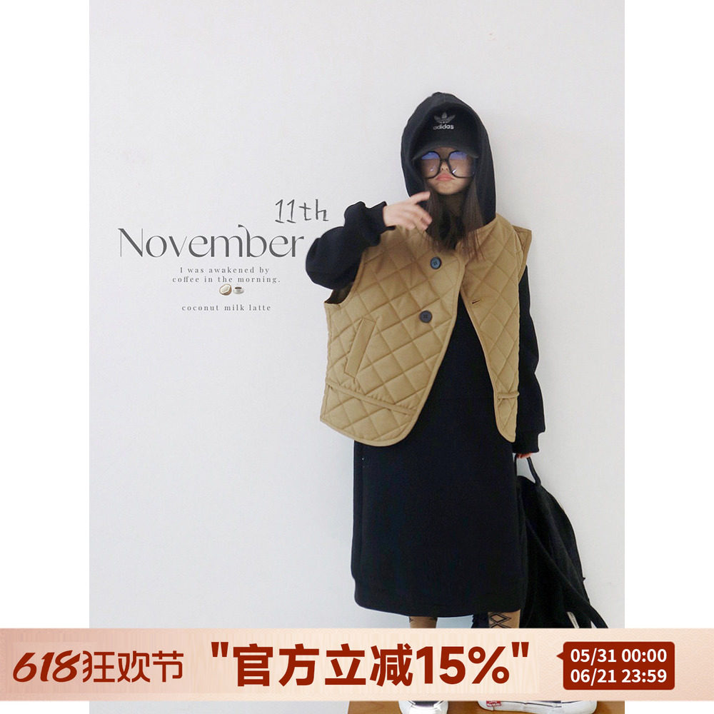 HE女童马甲冬季外穿背心外套洋气儿童马夹秋冬装宝宝加厚棉坎肩