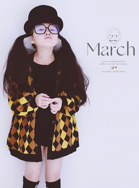 H ANDE原创女童格子外套早秋022新款洋气母女装针织开衫