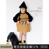 原创设计女童380克卡其黑拼接T恤式 卫衣宽松亲子妈妈上衣