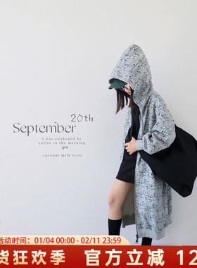 H AND E 原创童装女童卫衣外套满印米奇灰色连帽加长2026早秋新款