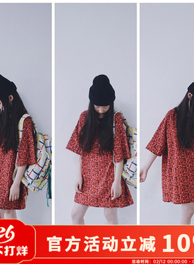 原创女童圆领T恤红色可爱几何印花宽松个性儿童短袖时髦洋气