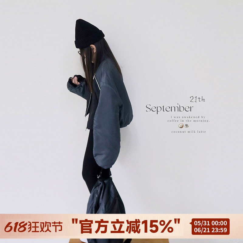 H AND E 原创童装设计感机车夹克棉服2026春季新款宽松时髦上衣