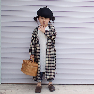 森女格子外套日系小清新森系儿童女孩复古圆领长袖 大衣