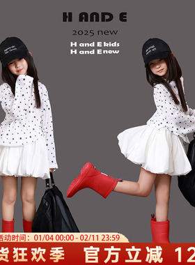 H AND E 原创童装2025夏季白色藏蓝星星防晒网衫透气长袖T恤女童